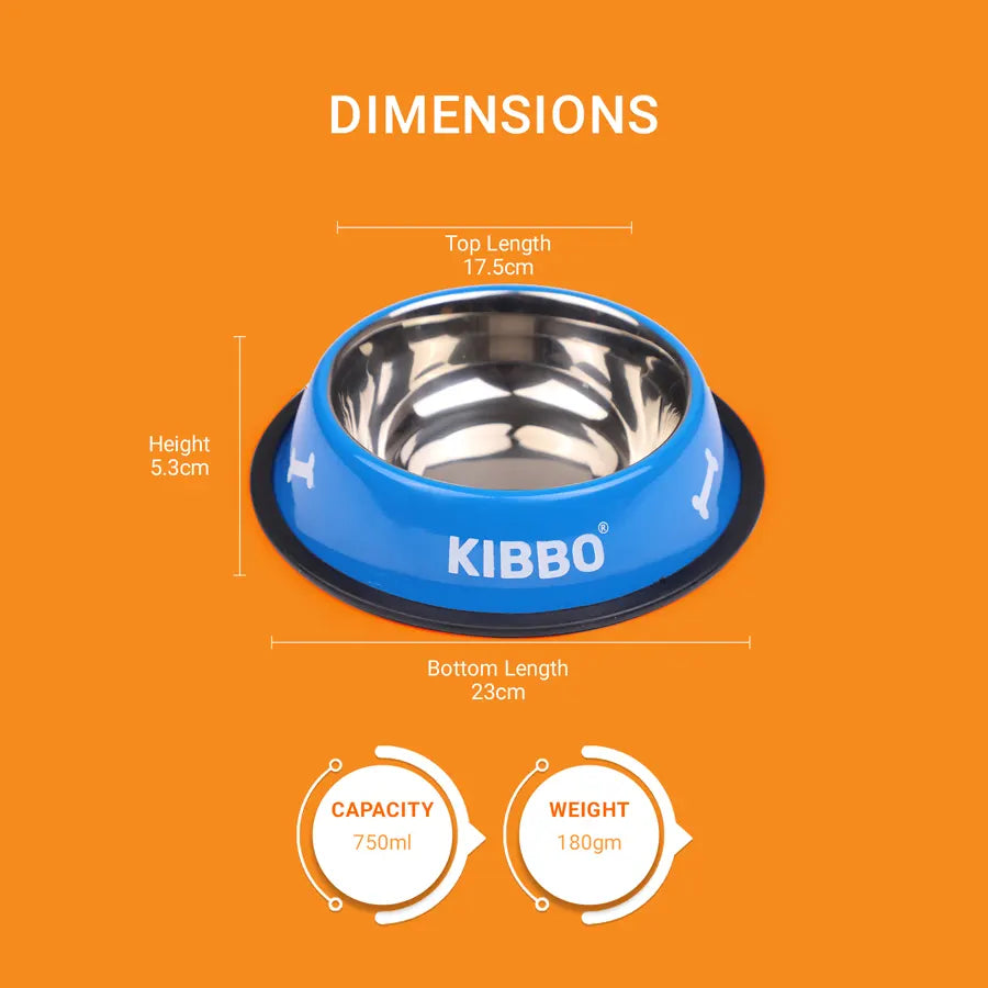 Anti Skid Bowl, Blue, Printed, Pack of 2