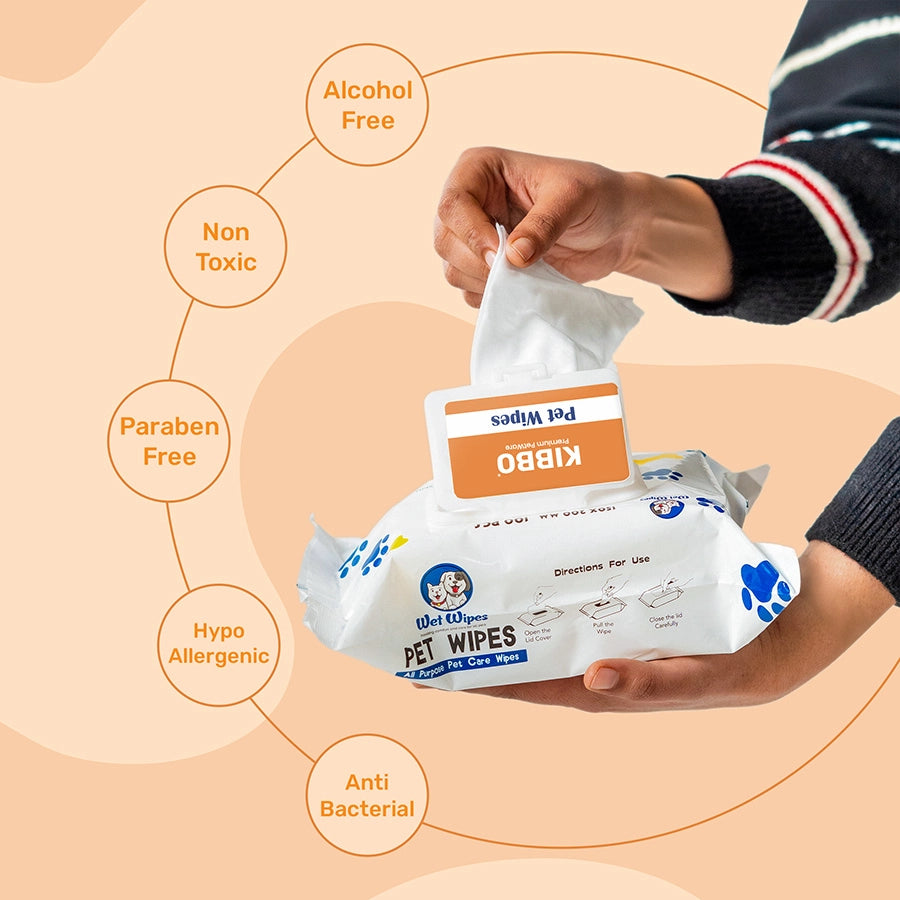 Kibbo Non-Alcoholic Pet Wipes | Paraben Free and Non Toxic | 100 Count Pack of 1